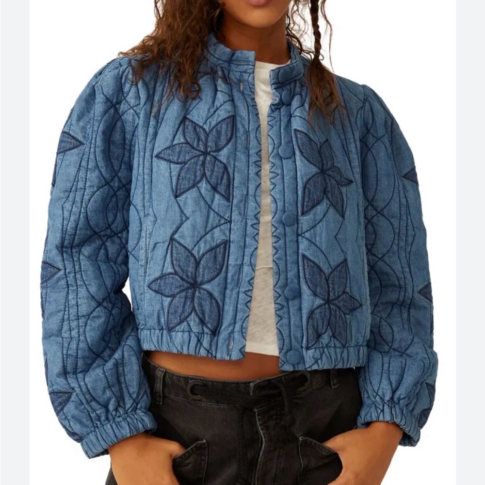 Free People Quinn Quilted Denim Jacket, sz small